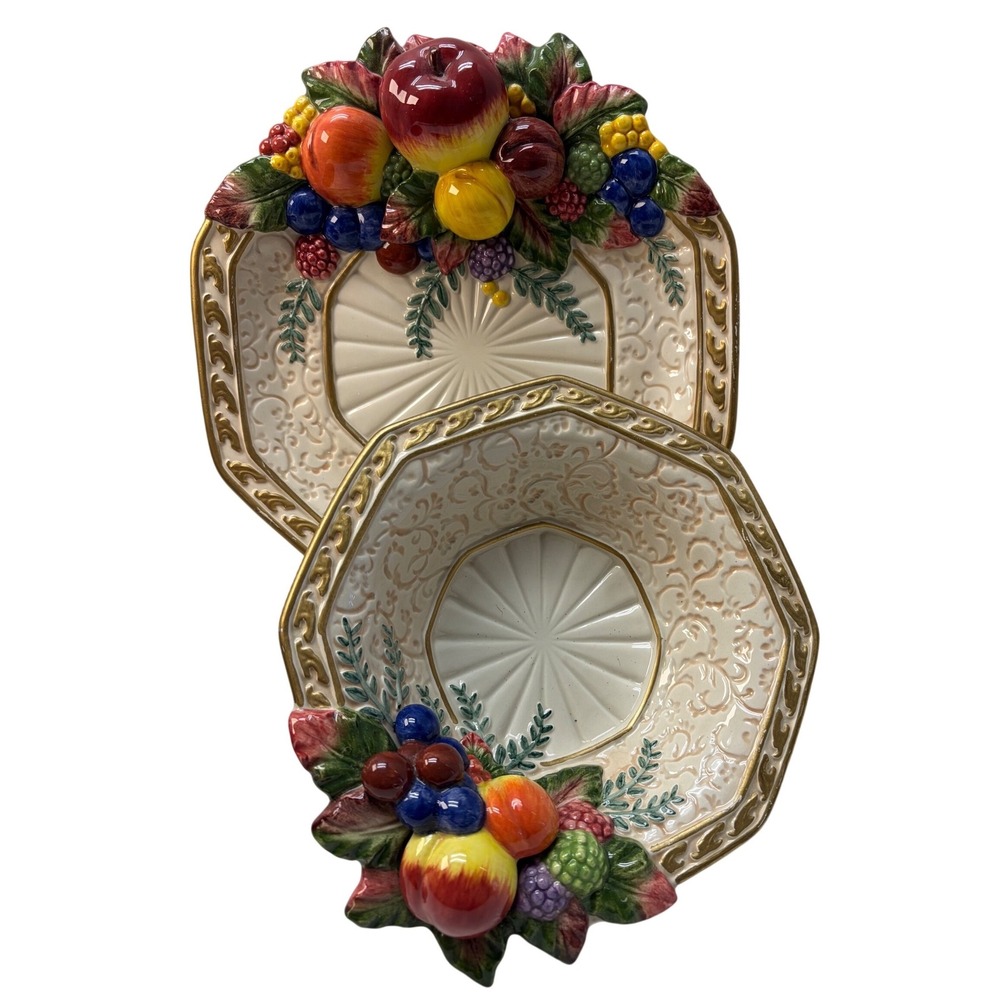 Fitz and Floyd Classics Fruit Bowl and Plate Set Ceramic 3D Hand Crafted China